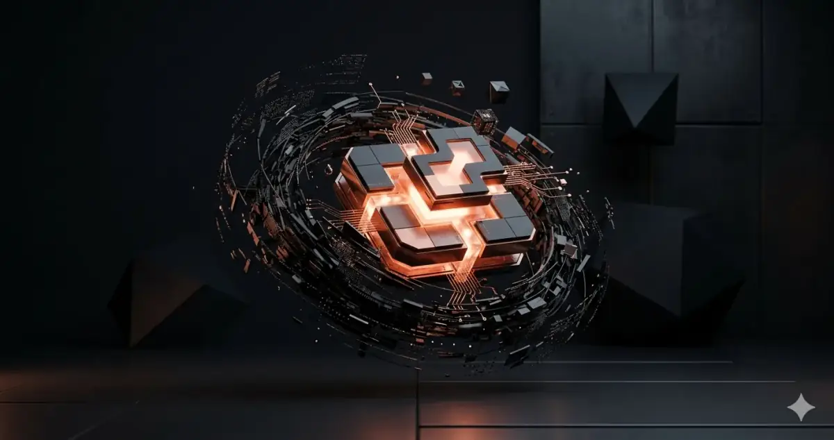 Minimum viable product crystallizing from raw data — B2B SaaS MVP launch in business-grade dark copper aesthetic