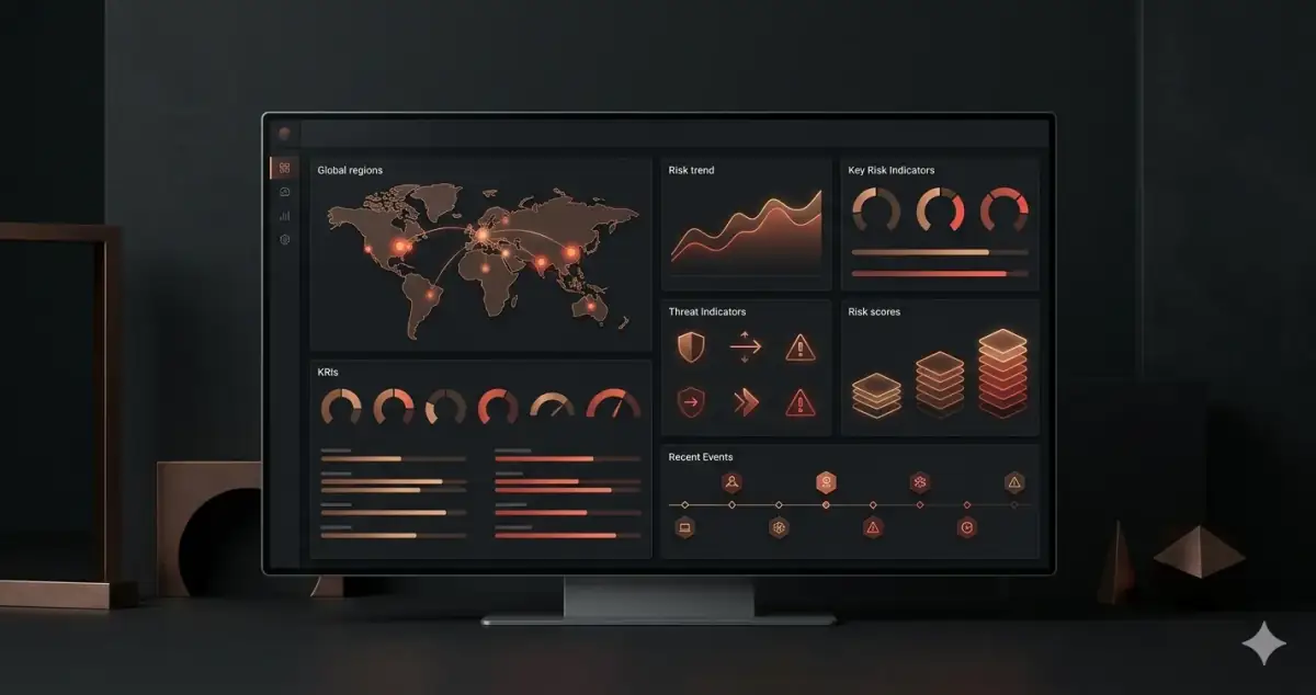 Risk monitoring dashboard with threat indicators — enterprise risk management platform case study