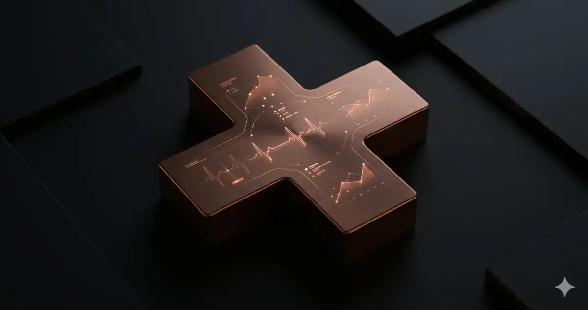 Swiss cross merging with health data dashboard — healthtech SaaS development in Switzerland with precision medical technology