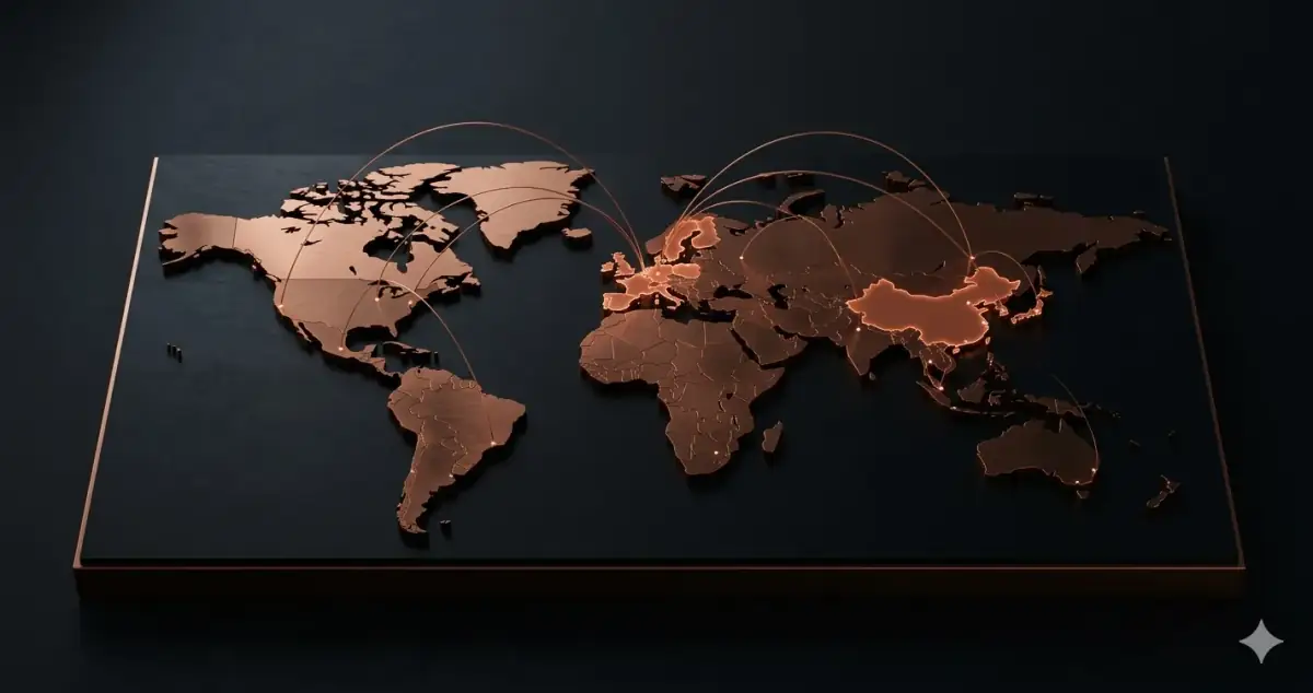 Two illuminated network nodes connecting — offshore versus nearshore SaaS development in Europe