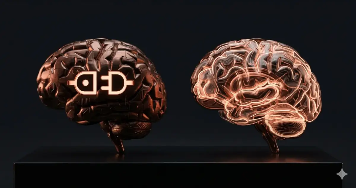 OpenAI API integration versus custom AI model architecture — comparison in dark copper visualization