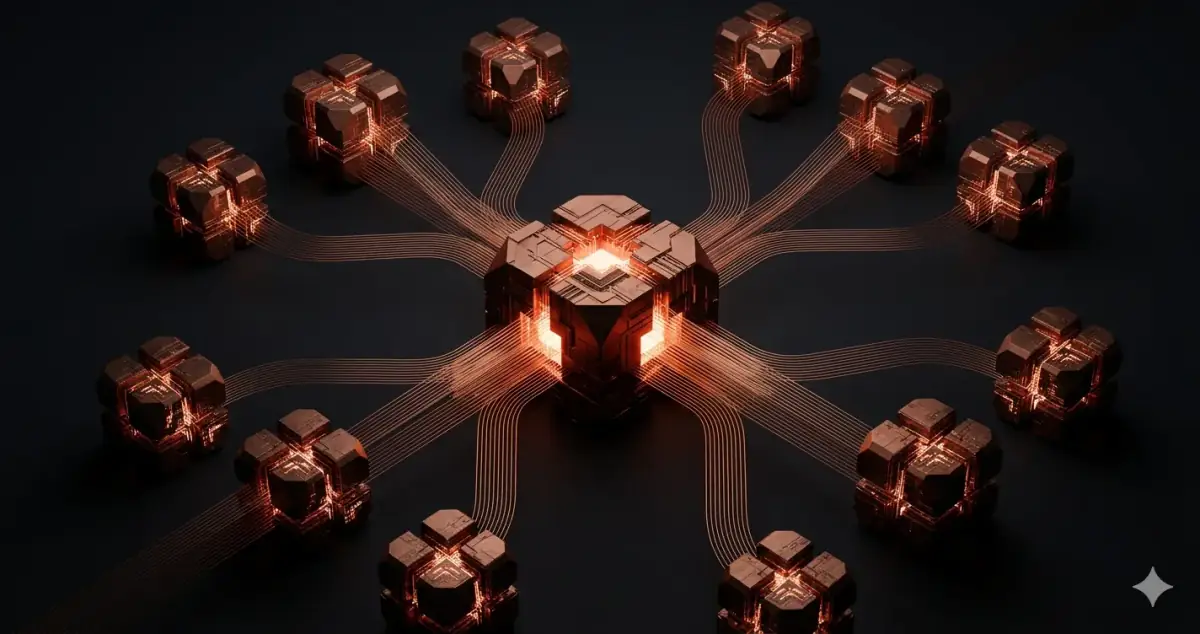 Knowledge database nodes feeding into AI response generation — what is RAG retrieval-augmented generation AI architecture